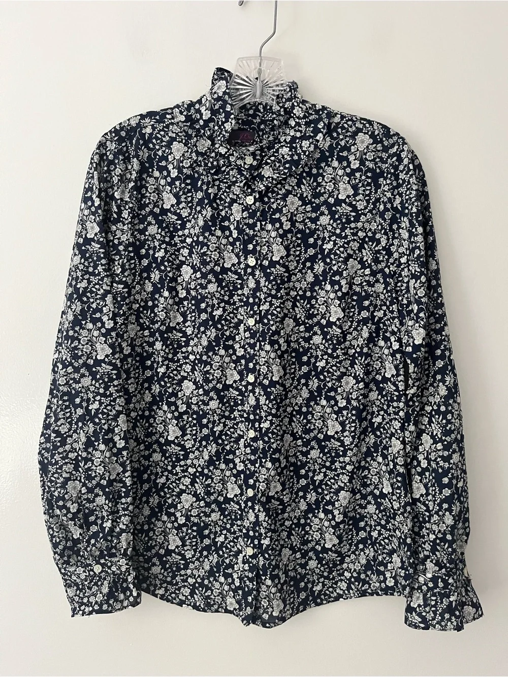 J Crew Liberty Of London Classic Fit Boy Shirt Ruffle Collar Blue Floral Small